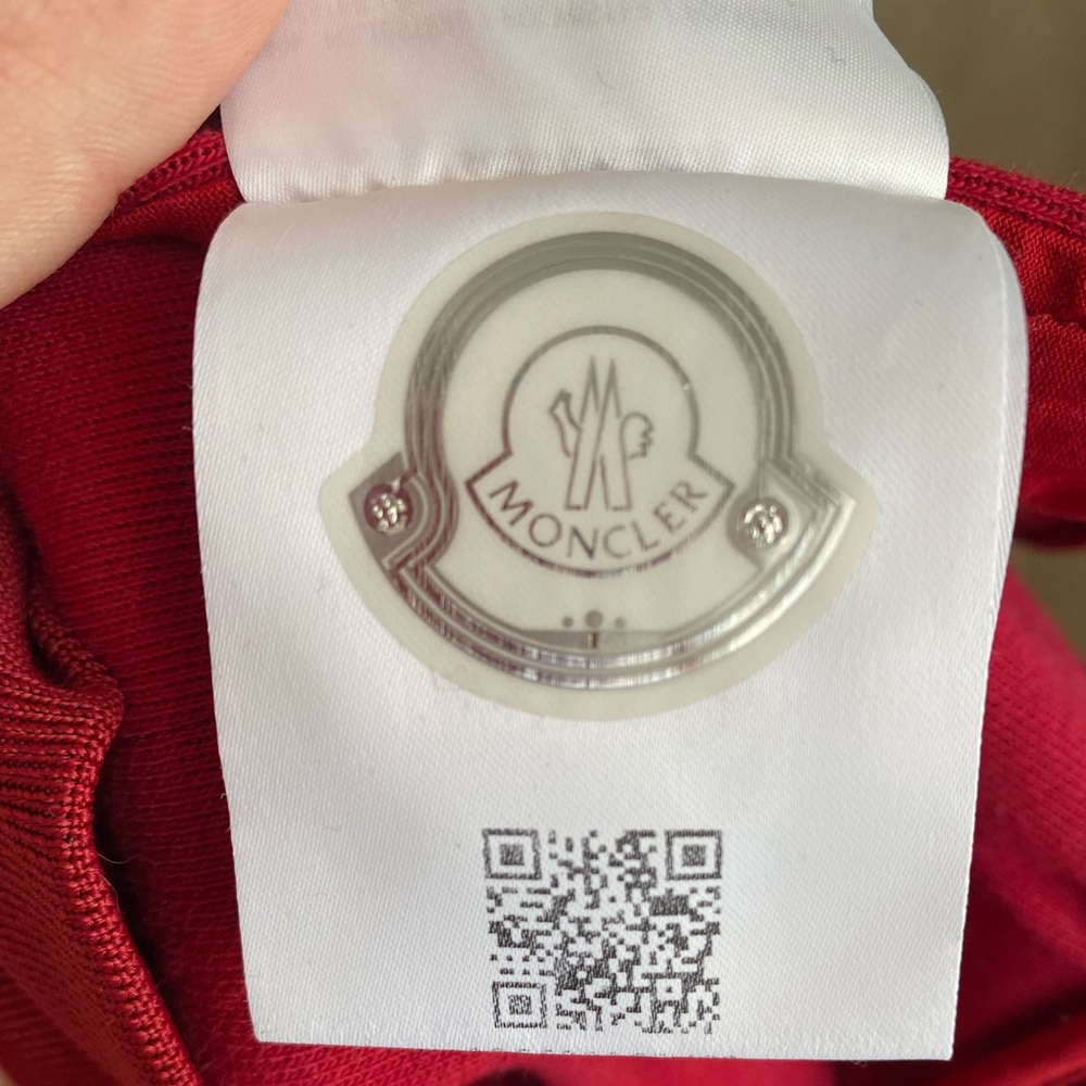 Moncler Red Cardigan with White and Pink Striped Trim - Picture 4 of 8